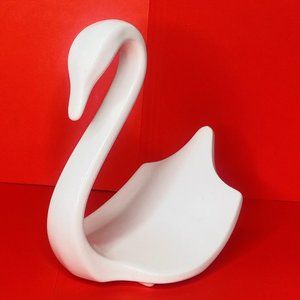 Vintage Ceramic Swan Bathroom Towel Washcloth Holder White MCM